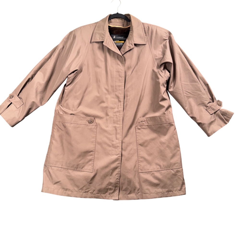 Vintage London Fog Trench Coat Women 16 REG Tan Faux Fur Lined Mid Length Jacket